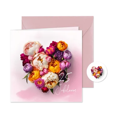 Uitnodiging jubileum bloemen hart 25